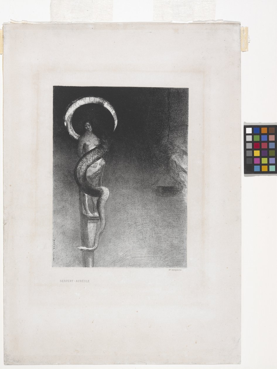 Serpent-Aureole (litografi på kinesisk applikasjonspapir) av Odilon Redon