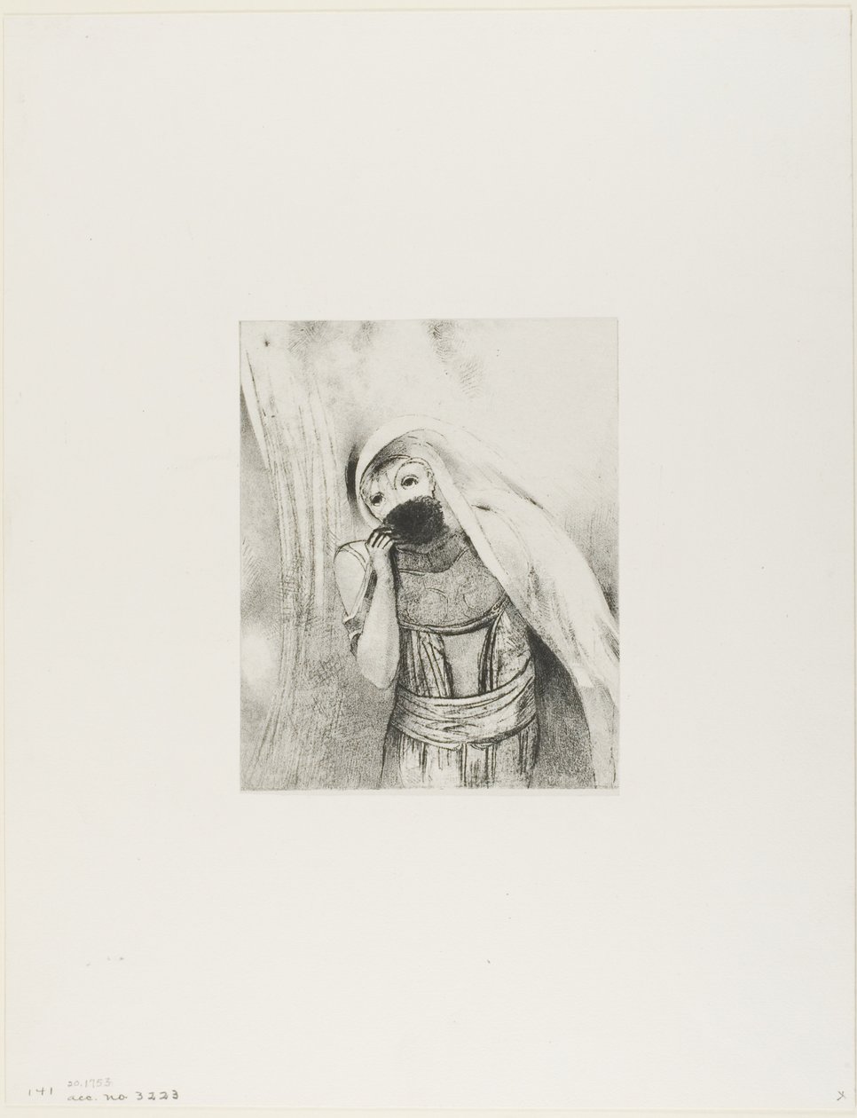 Hun tegner fra brystet en svamp, perfekt svart, og dekker den med kyss, plate 8 av 24 av Odilon Redon