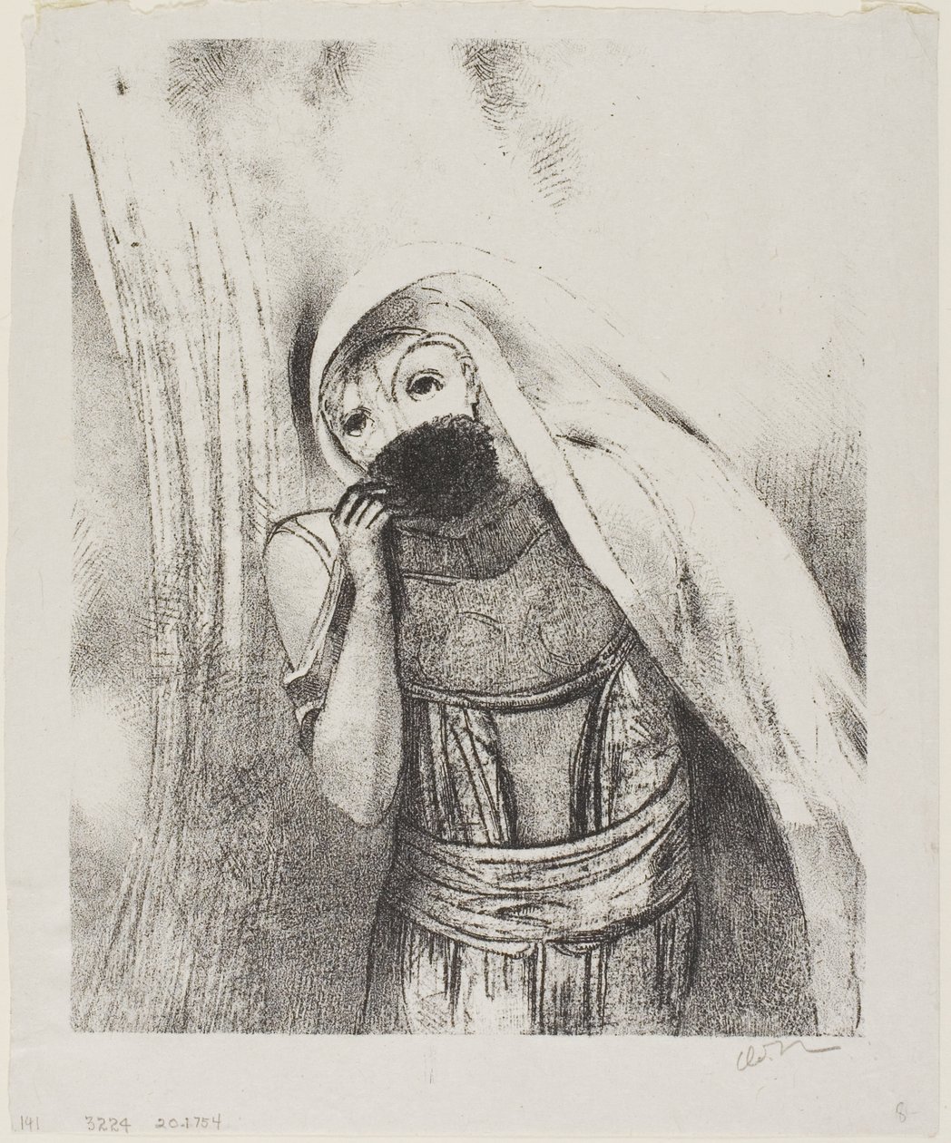 Hun trekker fra brystet en svamp, perfekt svart, og dekker den med kyss, plate 8 av 24 av Odilon Redon