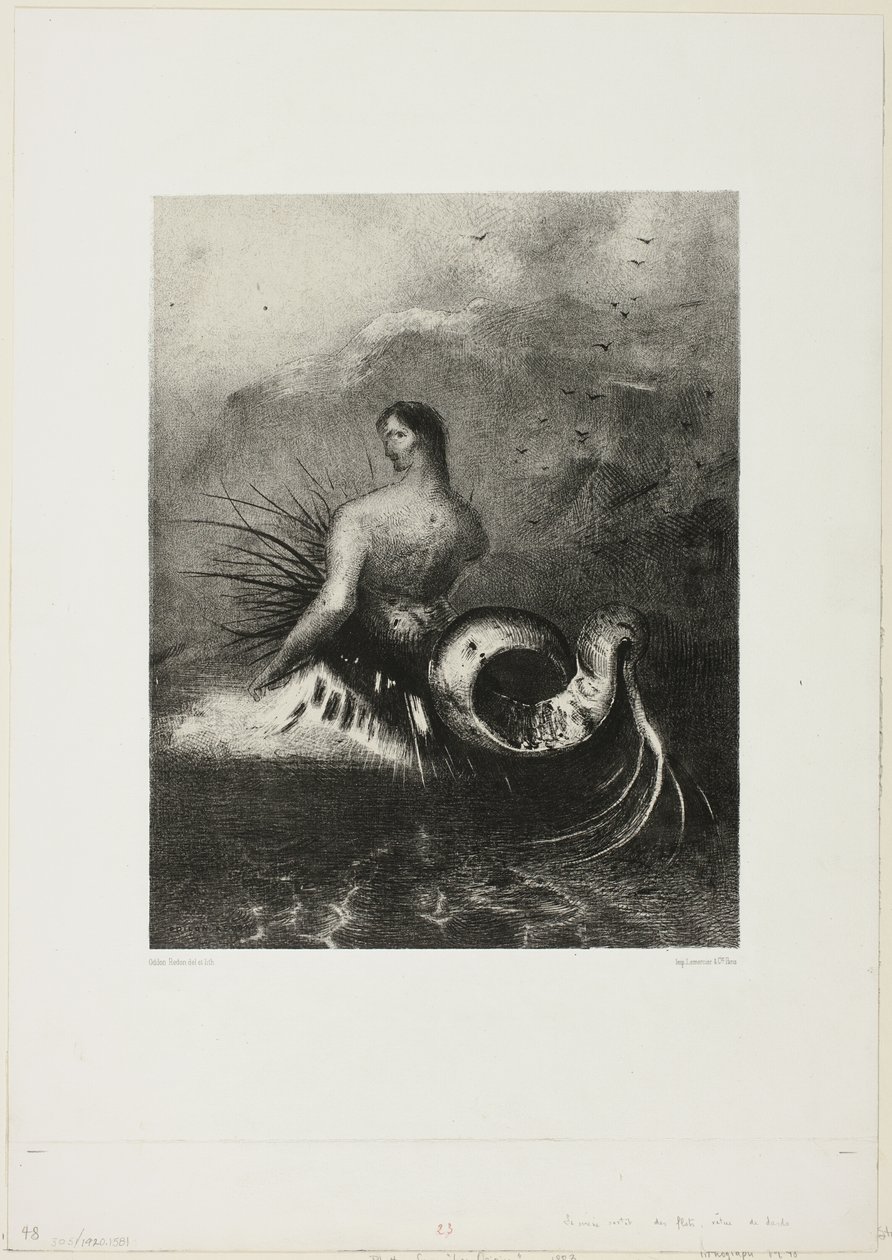 Siren Coming out of the Waves, Dressed in Flames, plate 4 av 8 fra "Les Origines" av Odilon Redon