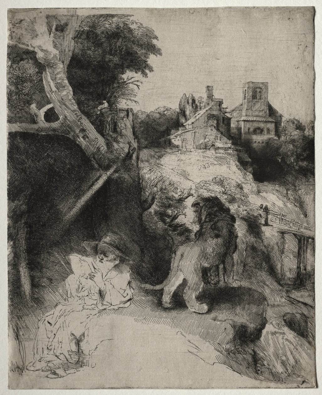 St. Jerome leser i et italiensk landskap av Odilon Redon