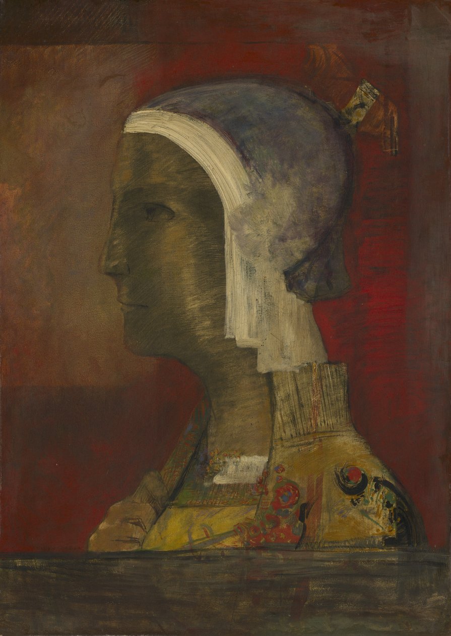 Symbolsk hode, ca. 1890 (olje på papir montert på lerret) av Odilon Redon