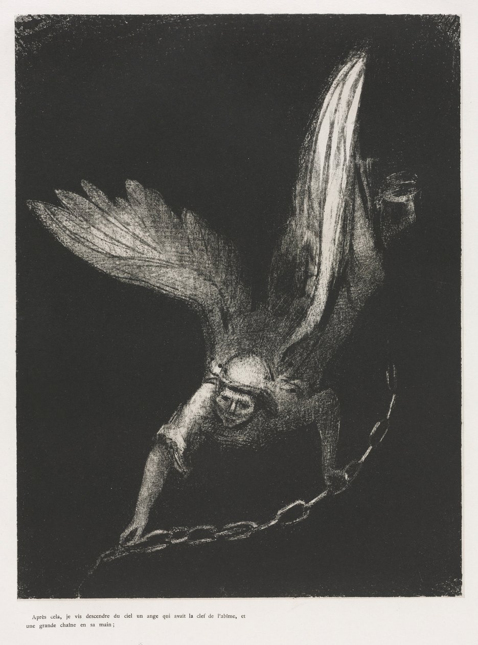 The Apocalypse of Saint John: Og jeg så i høyre hånd av ham som lørdag..., 1899. av Odilon Redon