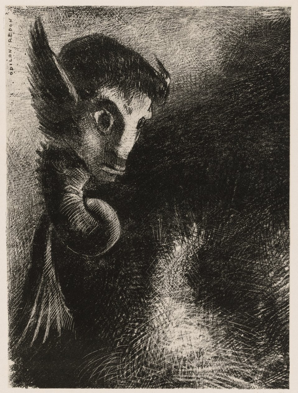 Chimeraen stirret på alle ting med frykt, fra natt av Odilon Redon