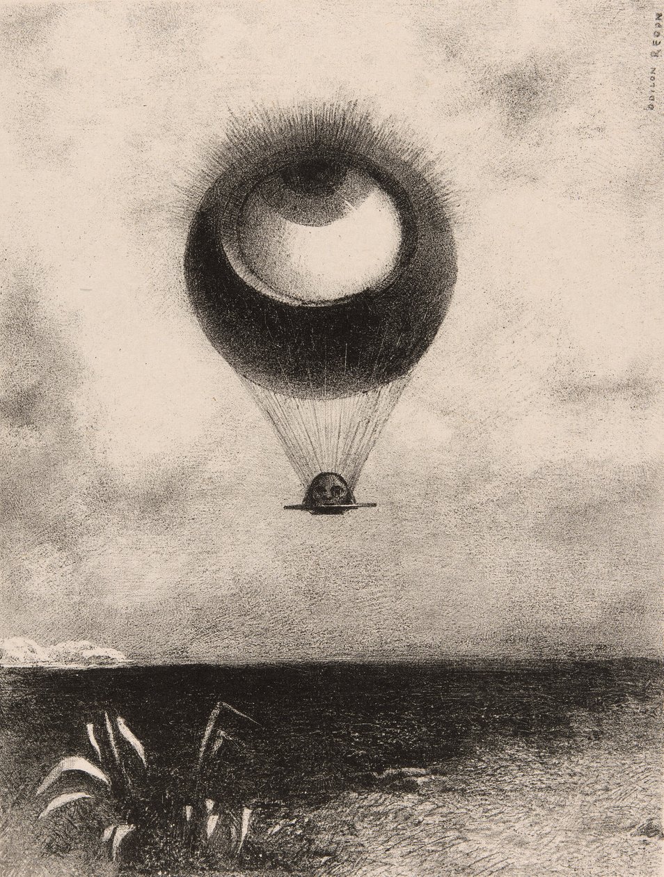 The Eye, Like a Strange Balloon Moves Towards Infinity, plate en fra To Edgar Poe av Odilon Redon
