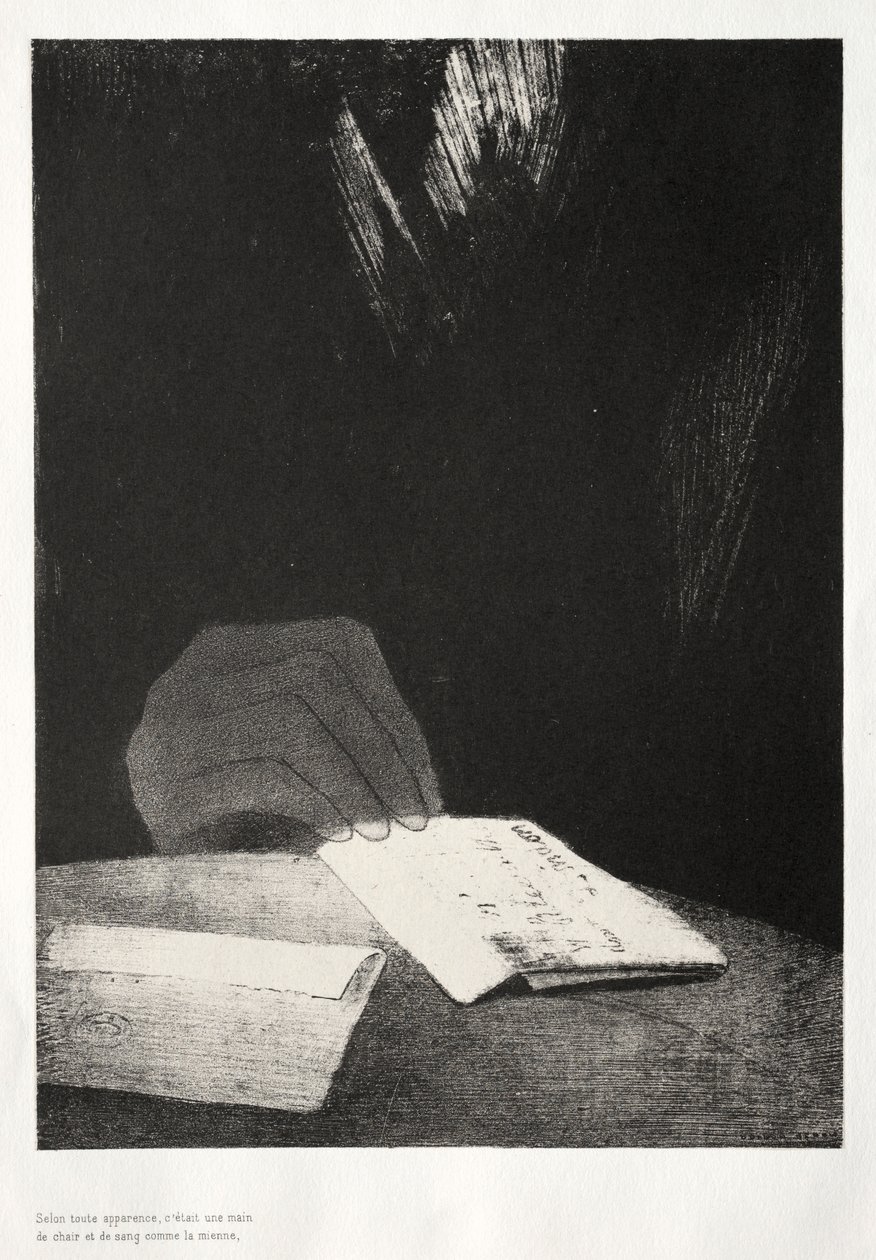 The Haunted House: It Was a Hand, Tilsynelatende like mye av kjøtt og blod som mitt eget, 1896. av Odilon Redon