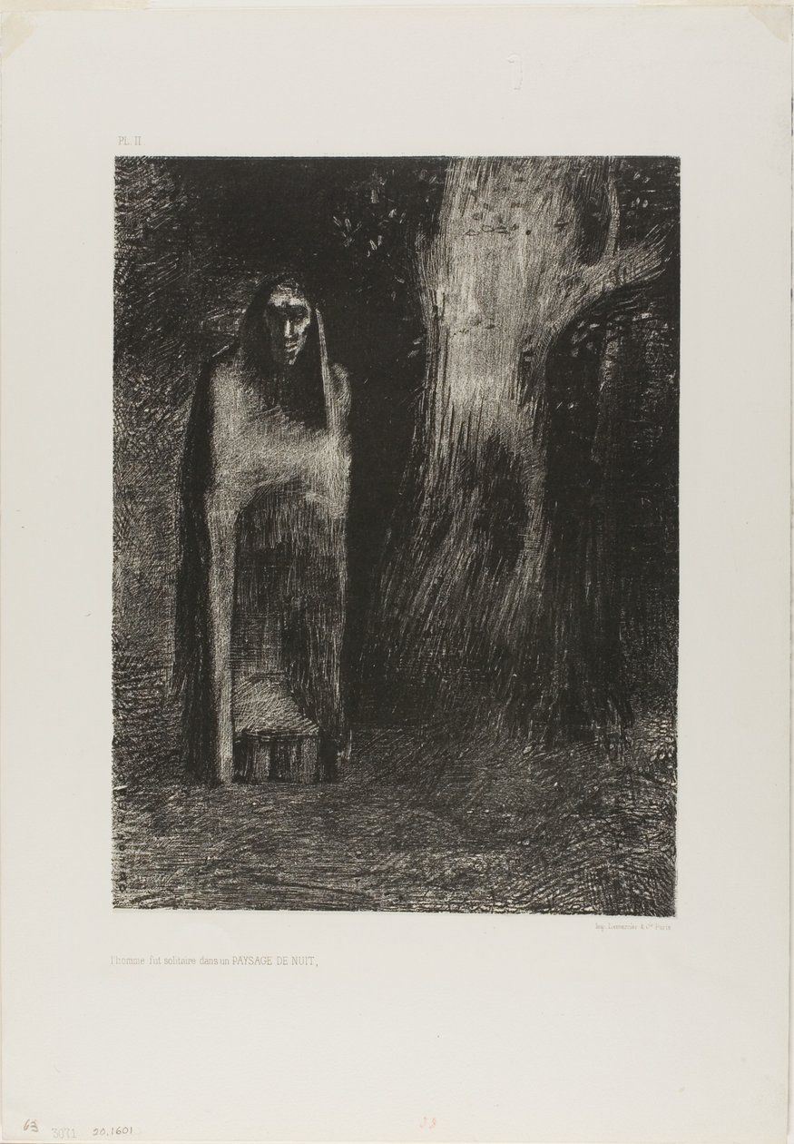 The Man was Alone in a Night Landscape, fra Night av Odilon Redon