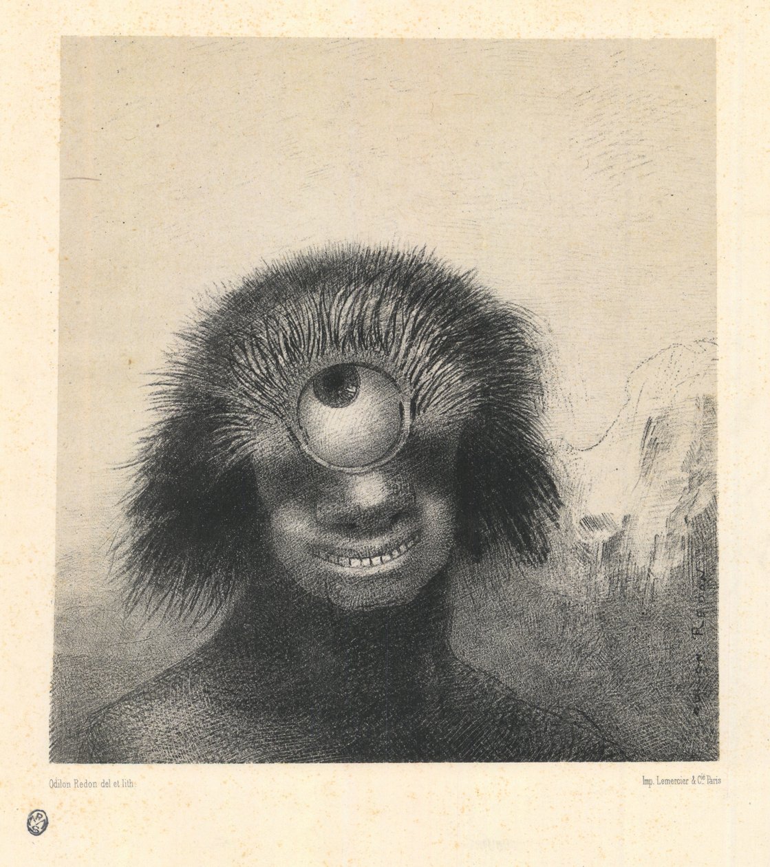 The Mishapen Polyp Floated on the Shores, en slags smilende og heslige kykloper, fra serien "Les Origines" av Odilon Redon