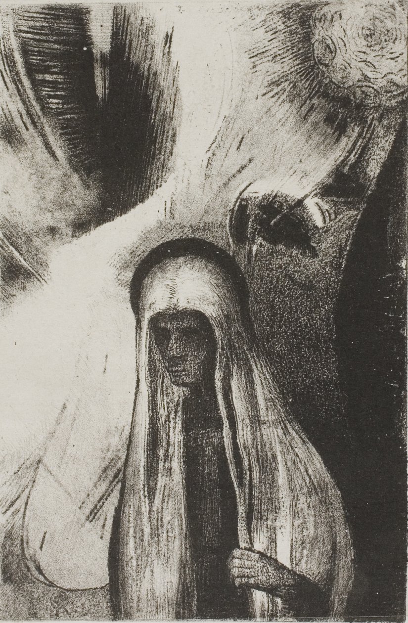 Den gamle kvinnen: Hva er du redd for? Et bredt svart hull! It is Empty Perhaps?", plate 19 av 24 av Odilon Redon
