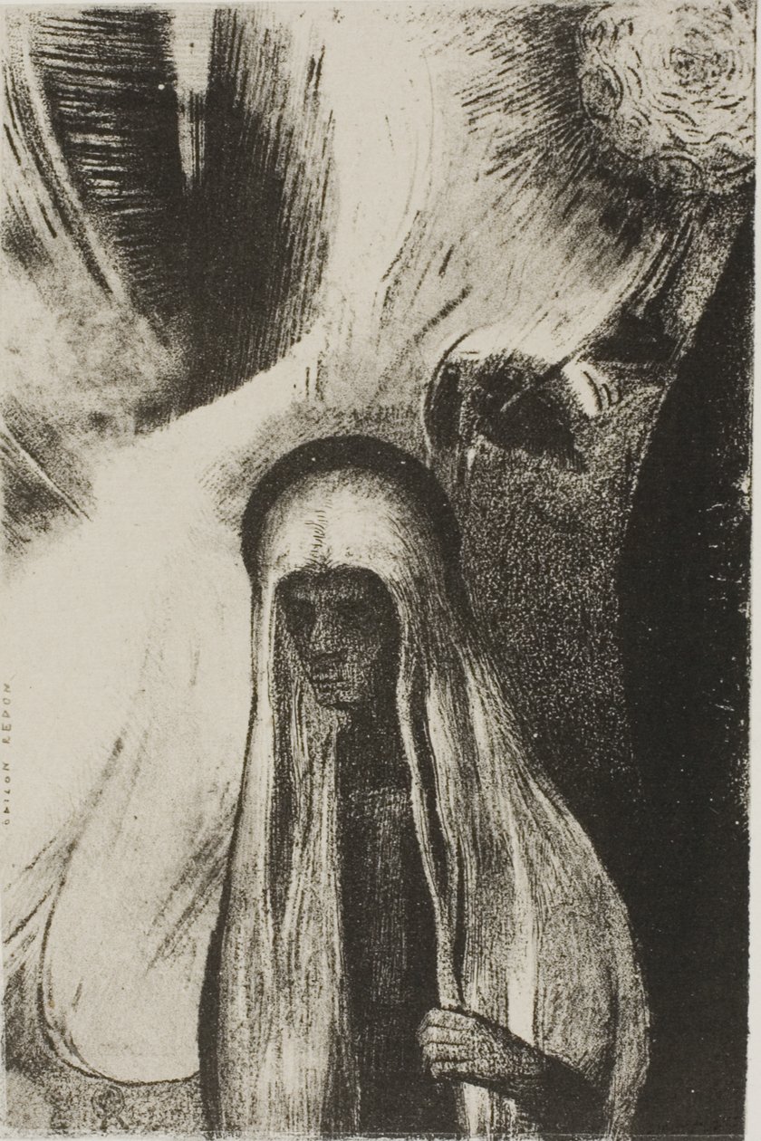 Den gamle kvinnen: "Hva er du redd for? Et bredt svart hull! Det er tomt, kanskje?", plate 19 av 24 av Odilon Redon