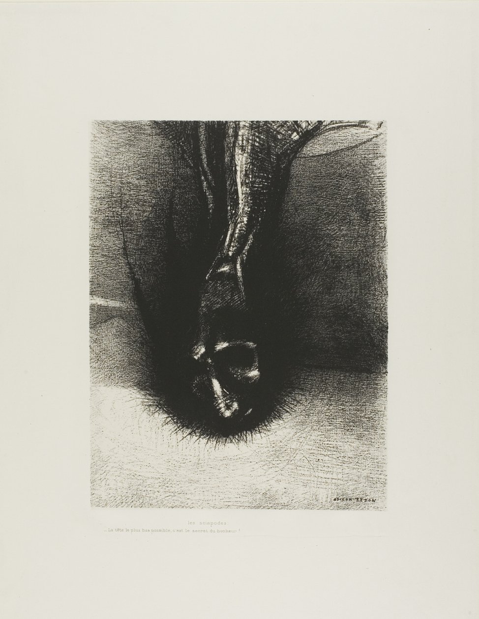 Skiapodene: "Hodet så lavt som mulig, det er lykkens hemmelighet!", plate 6 av 6 av Odilon Redon