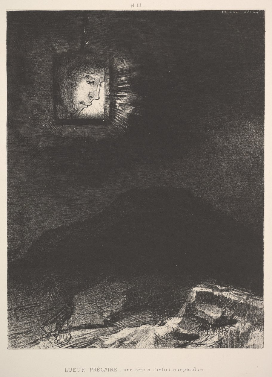 Det vage glimtet av et hode hengende i verdensrommet, 1891. av Odilon Redon