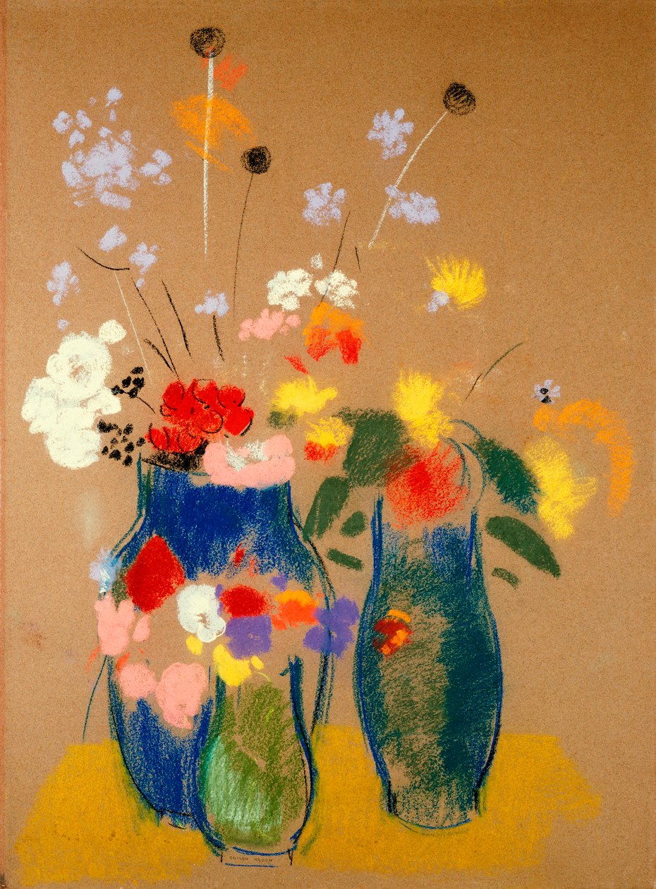 Tre vaser med blomster, ca. 1908-10 (pastell på papir) av Odilon Redon