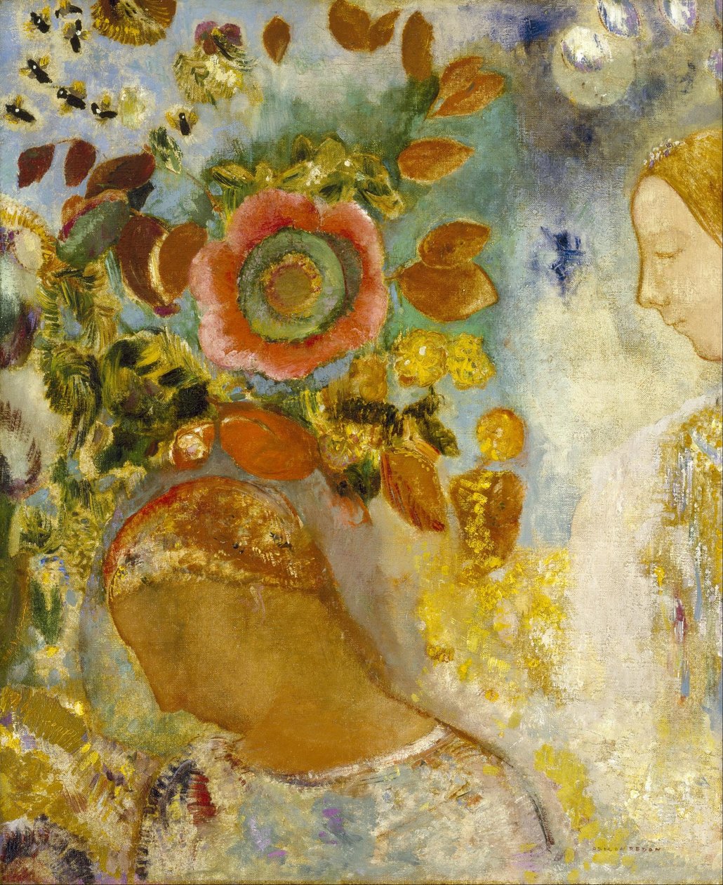 To unge jenter blant blomster av Odilon Redon