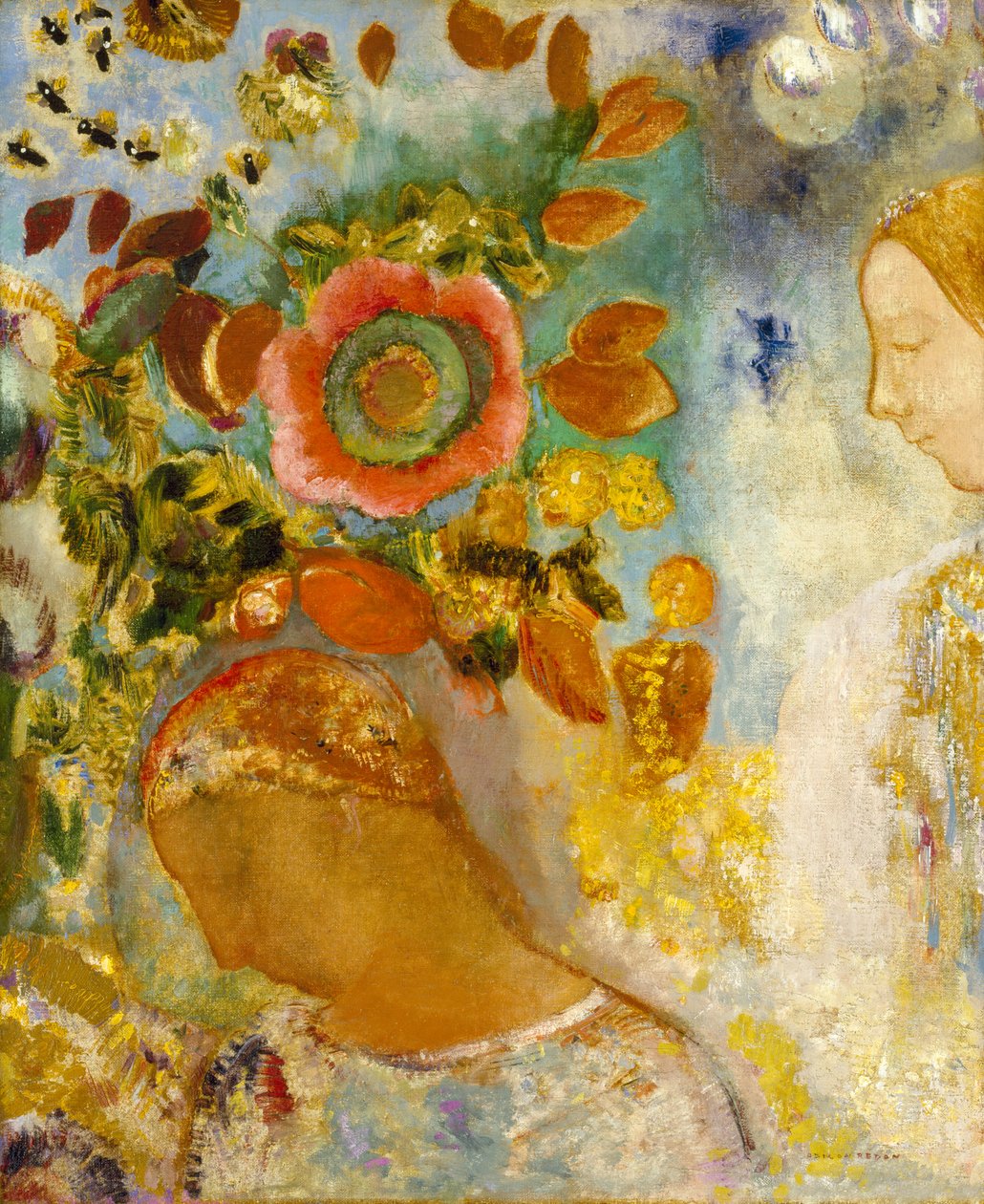 To unge jenter blant blomster, 1912 av Odilon Redon