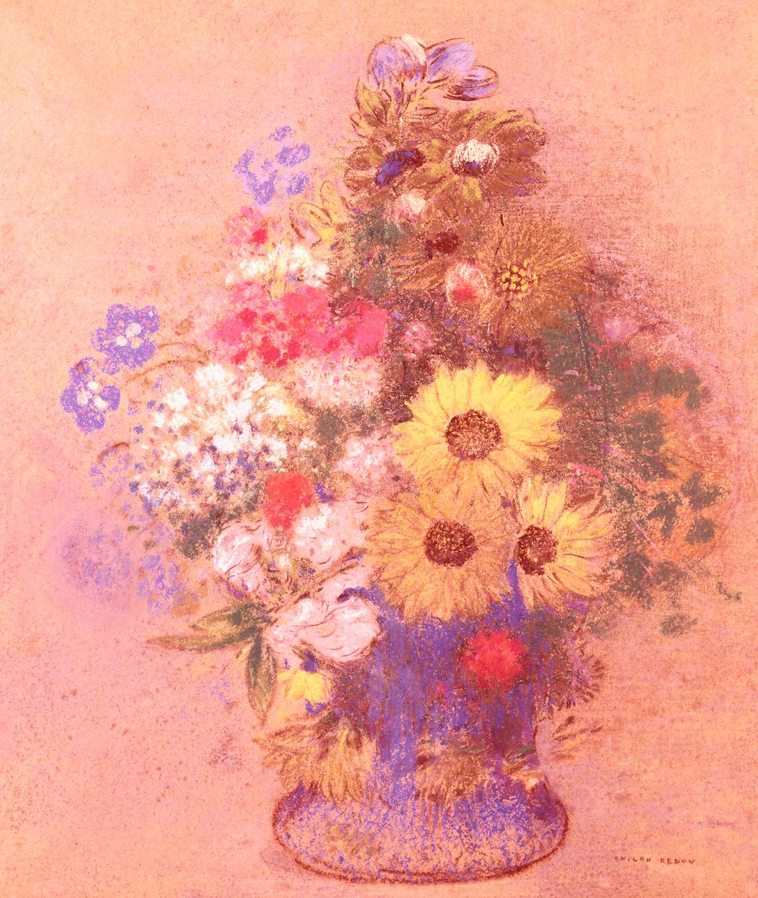 Vase med blomster (pastell om bord) av Odilon Redon