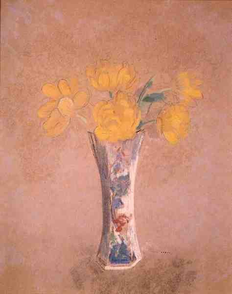 Vase med blomster (pastell på papir) av Odilon Redon