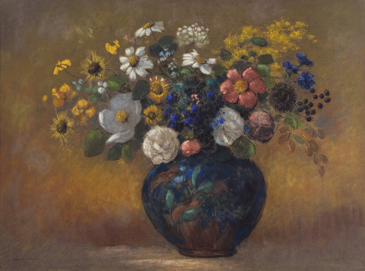 Ville blomster i en vase, ca. 1910 (pastell om bord) av Odilon Redon