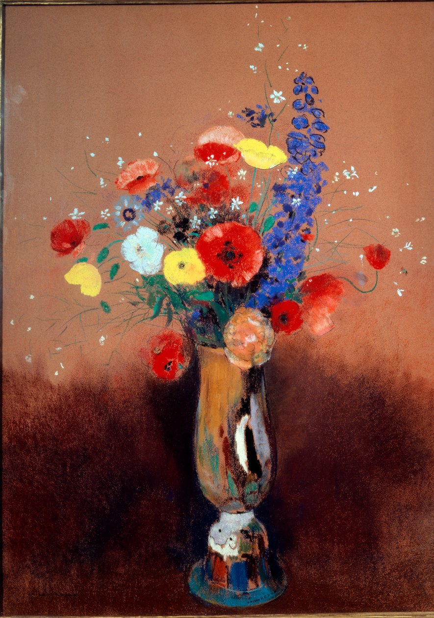 Ville blomster i en langhalset vase, ca 1912 (pastell på papir) av Odilon Redon