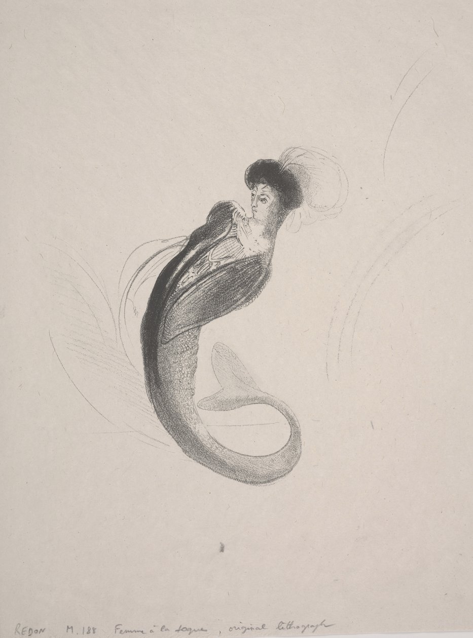 Kvinne som bærer en toque og en havfruehale av Odilon Redon