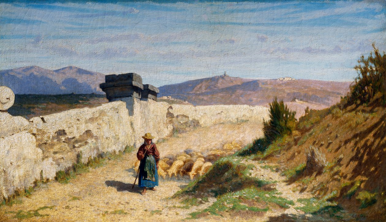 The Pecoraia (gjeterinne) (olje på lerret) av Odoardo Borrani