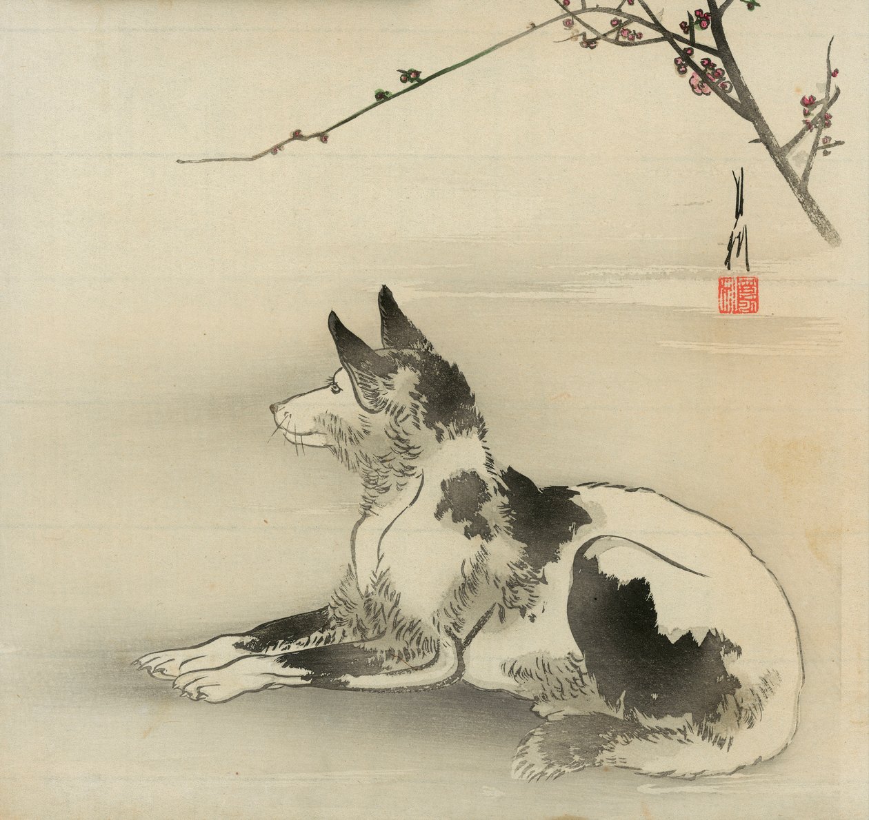 Svart og hvit hund av Ogata Gekko