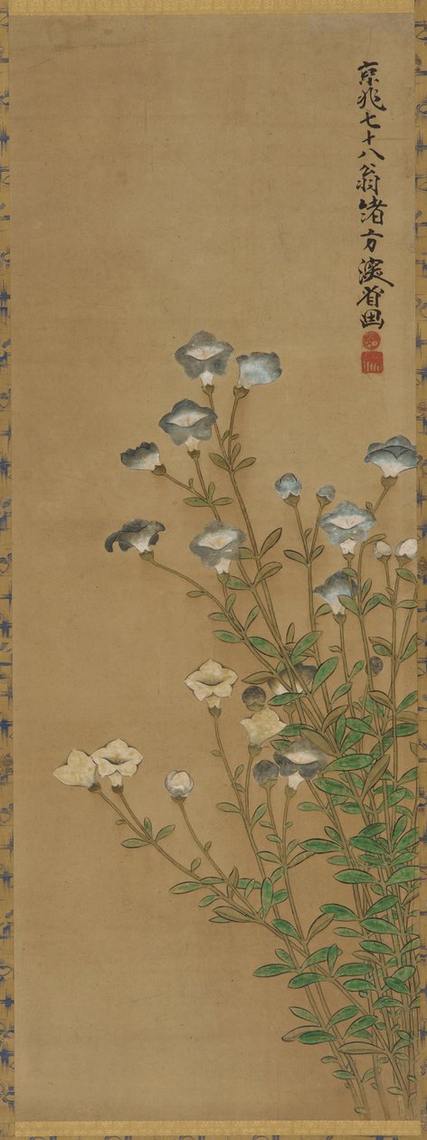 Blå og hvite blomster på slanke stilker, Edo-periode, 1700-1800-tallet av Ogata Kenzan