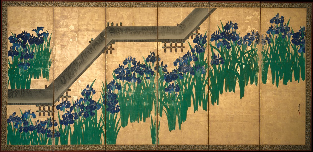 Iris ved Yatsuhashi (Åtte broer) av Ogata Korin