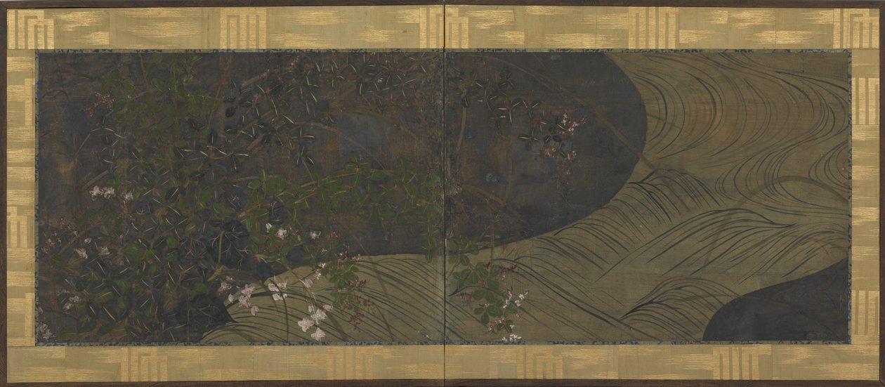 Rennende vann, høstgress og blomster, Edo-perioden, slutten av 1600-begynnelsen av 1700-tallet. av Ogata Korin