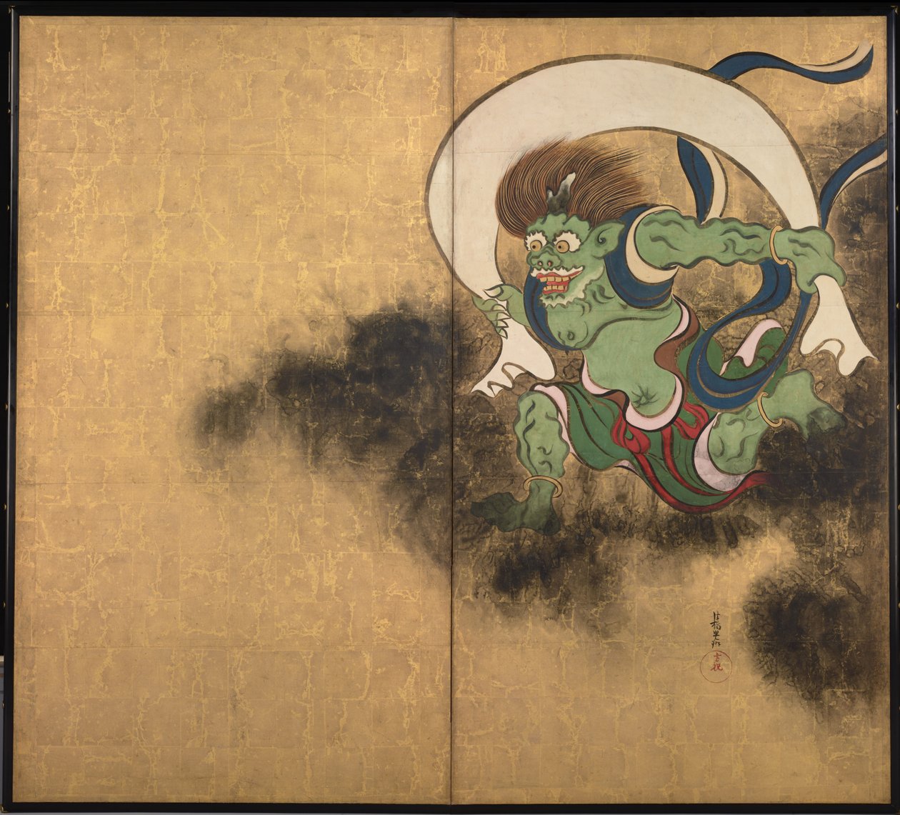 Vindguden. Høyre del av todelte skjermer Wind God og Thunder God, tidlig på 1700-tallet. av Ogata Korin