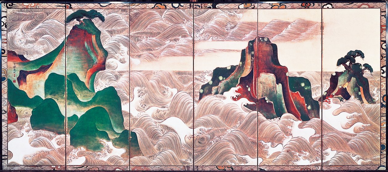 Bølger ved Matsushima, skjerm med seks paneler av Korin Ogata (1658-1716) av Ogata Korin