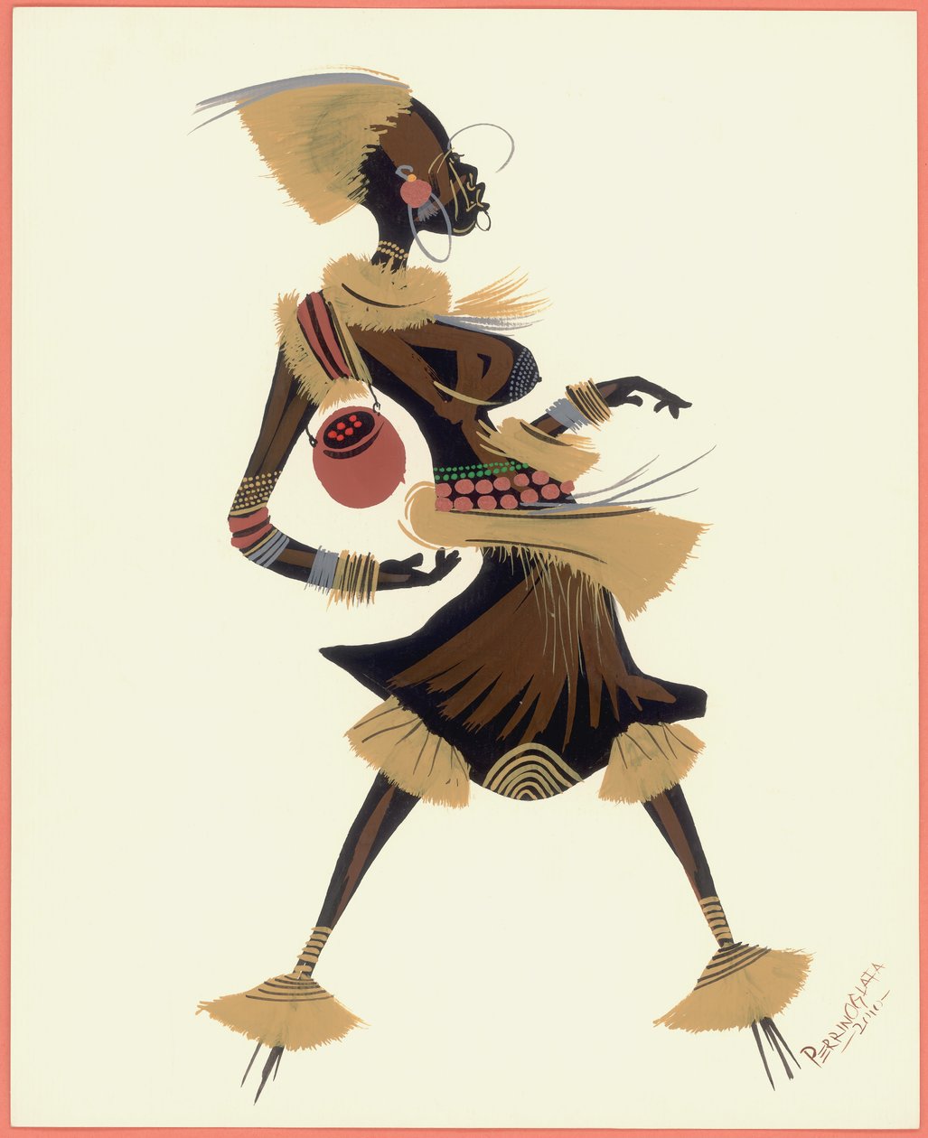 Water Pot Woman, 2010 (olje på papir) av Oglafa Ebitari Perrin
