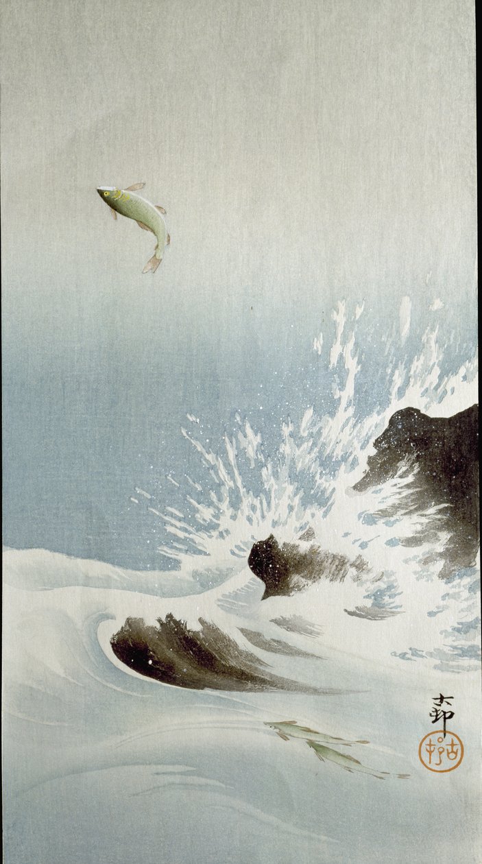 En fisk som hopper opp av vannet, 1907 av Ohara Koson