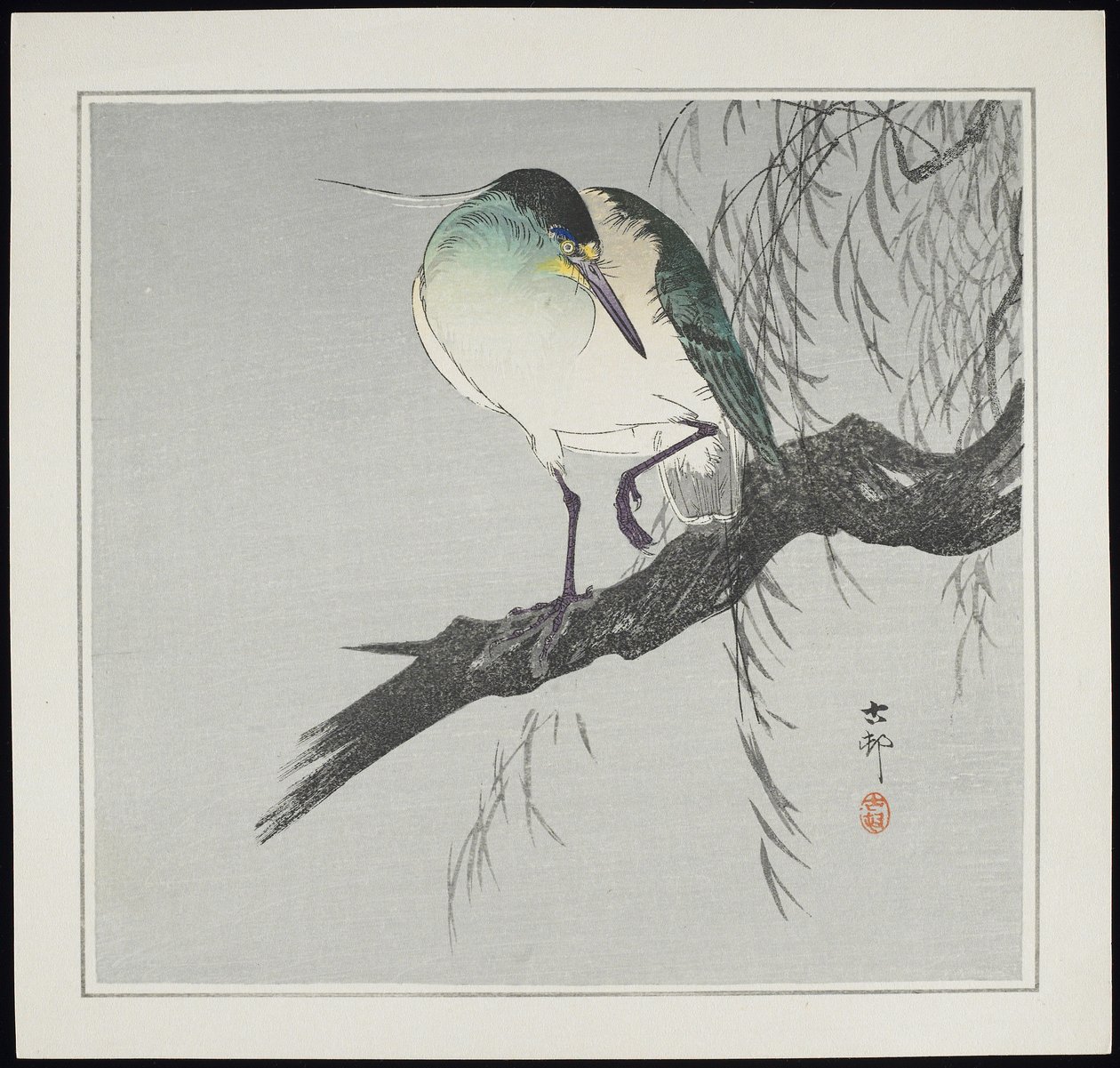 Heron on Branch, før 1912 av Ohara Koson