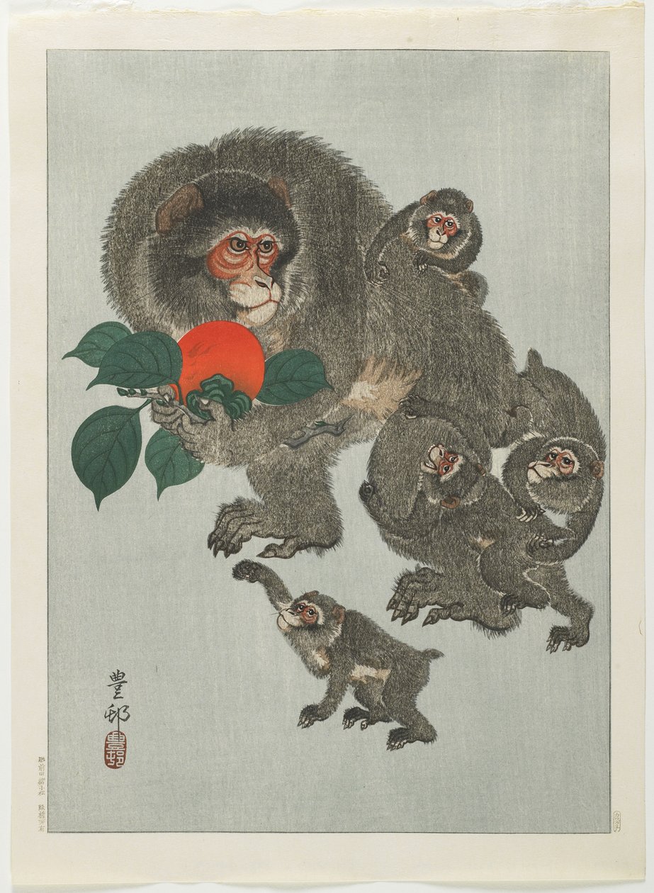 Monkeys and Persimmon, 1930-tallet av Ohara Koson