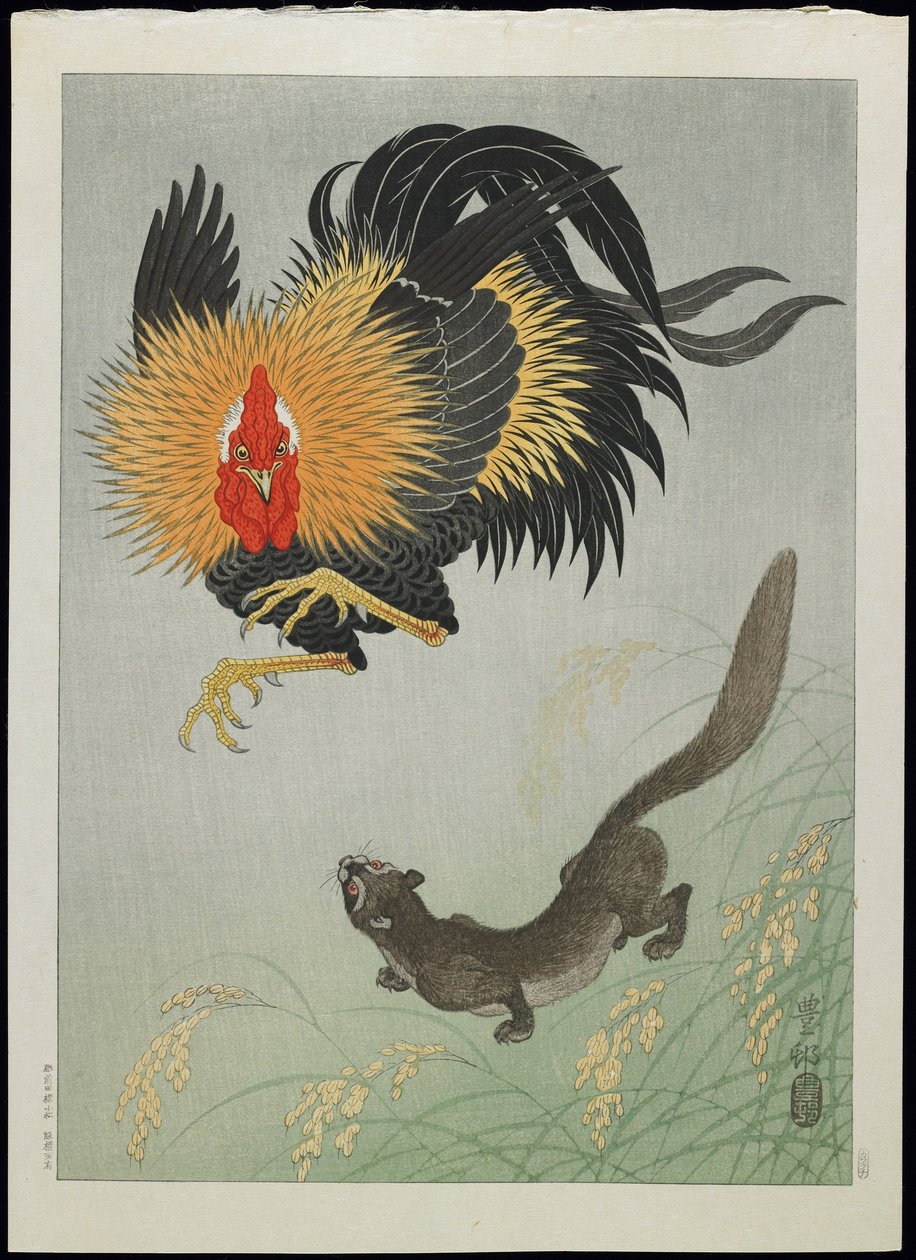Hane og Weasel, 1930-tallet av Ohara Koson