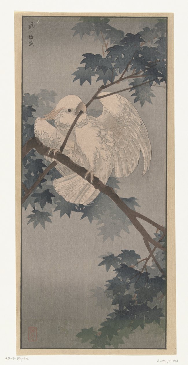 Gul-crested kakadue i tre av Ohara Koson (attributed to)