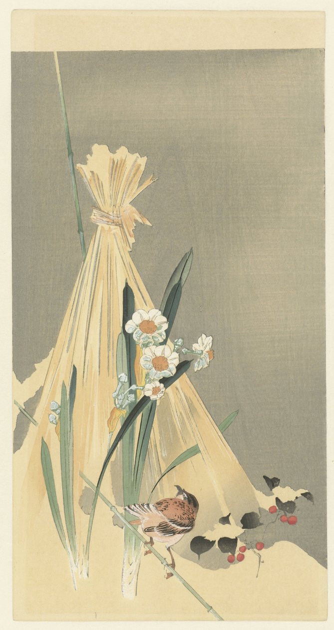 Sangfugl ved høybunt av Ohara Koson (attributed to)