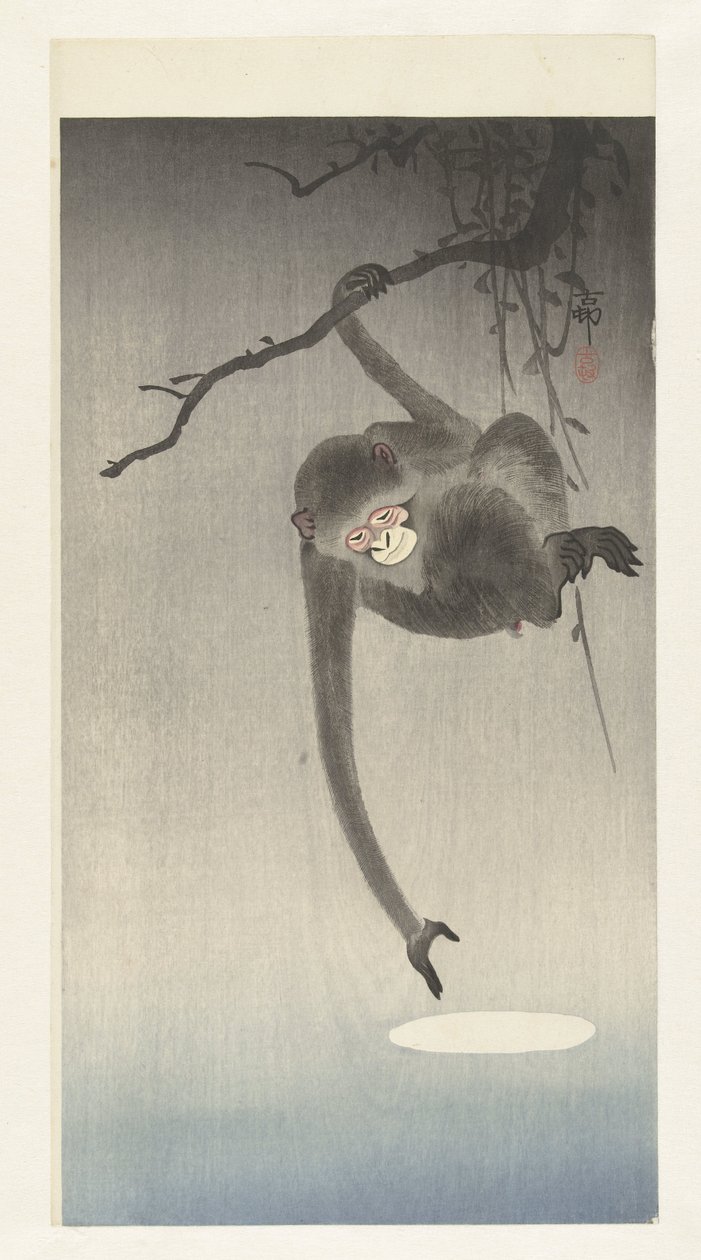 Ape og refleksjon av månen av Ohara Koson