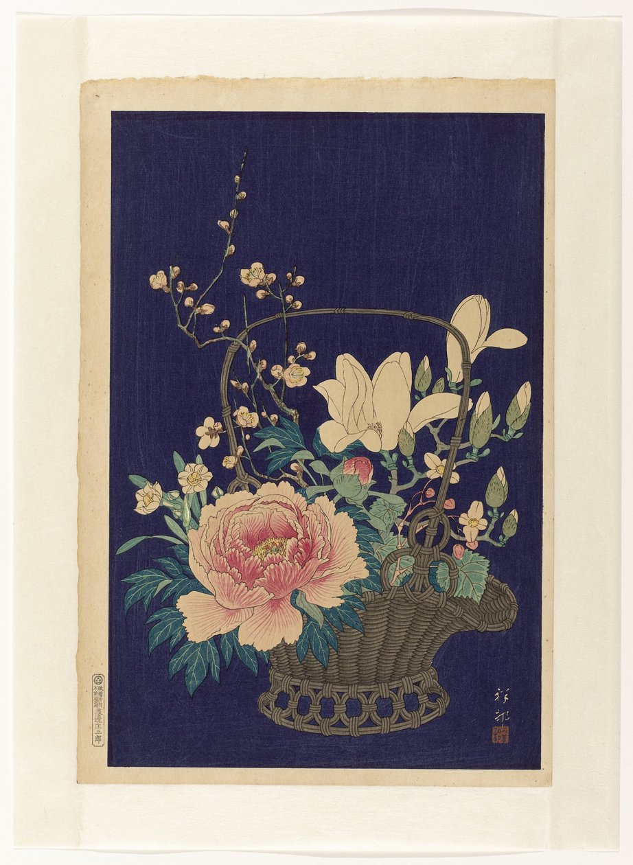 Bambus blomsterkurv av Ohara Koson