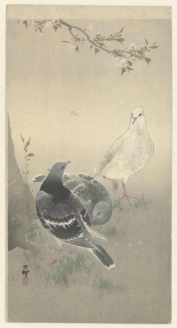 Tre tamme duer av Ohara Koson