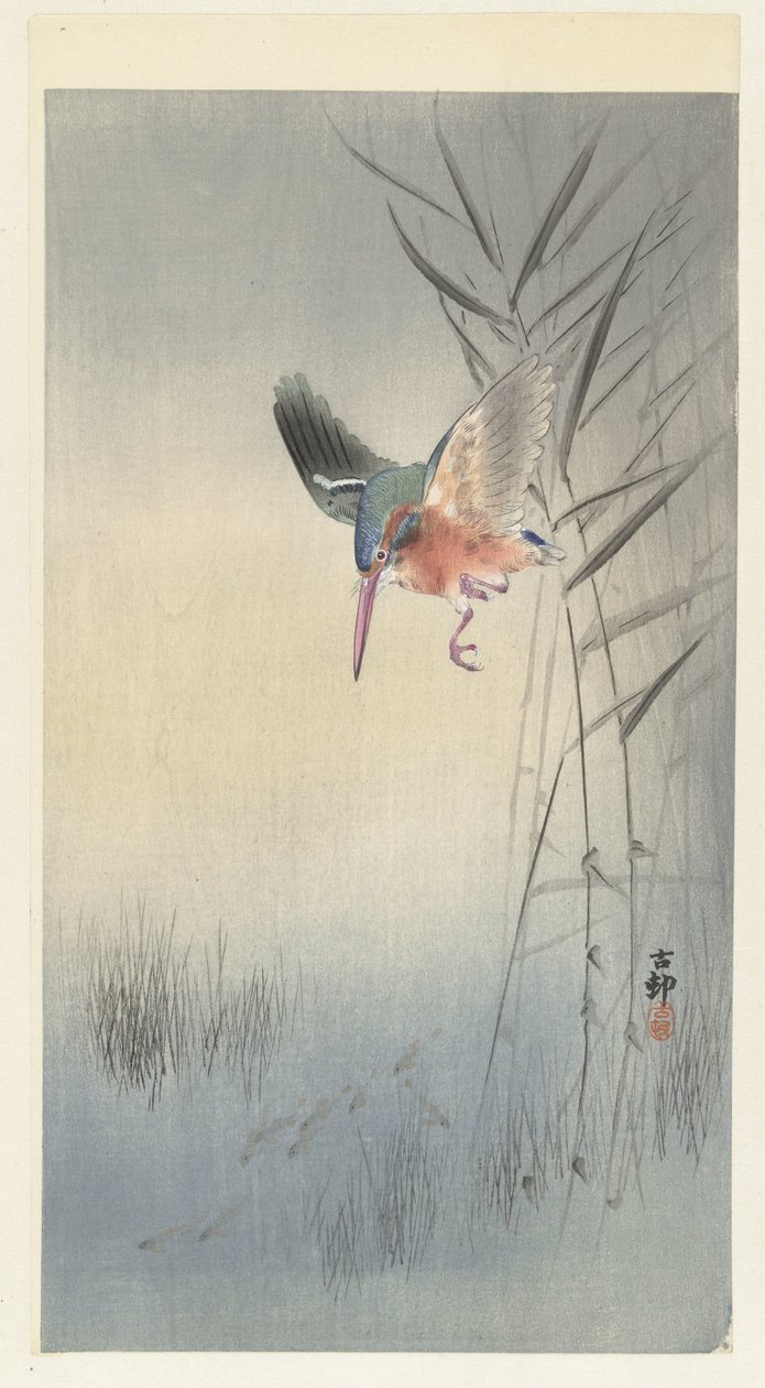 Kingfisher jakt på fisk av Ohara Koson