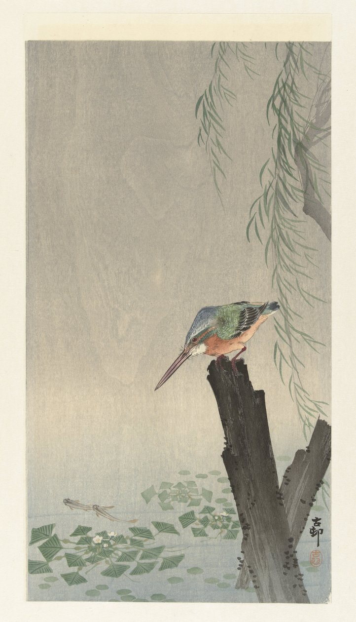 Kingfisher på trestubbe av Ohara Koson
