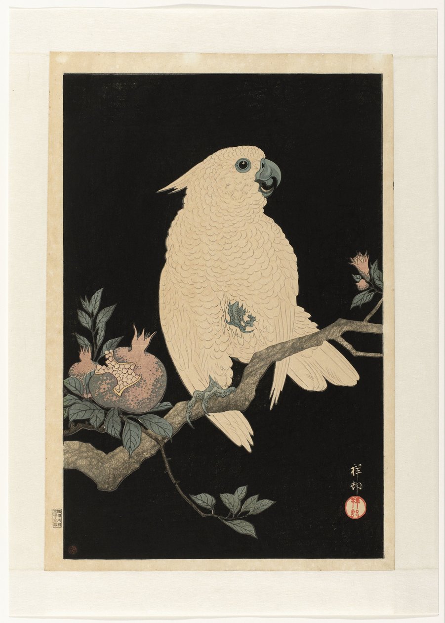 Kakadu med granateple av Ohara Koson