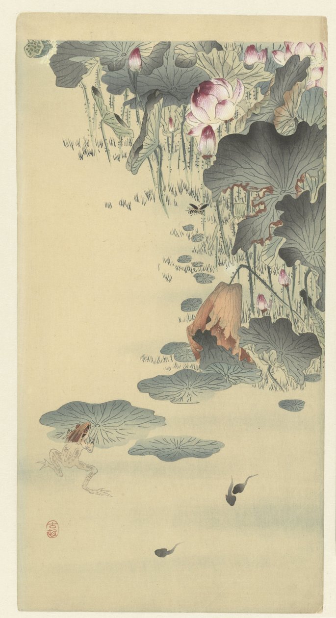 Frosk og rumpetroll av Ohara Koson
