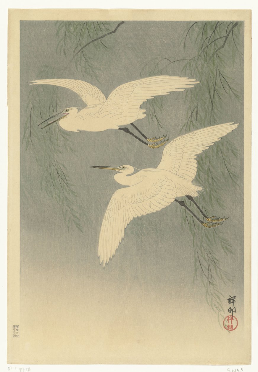 Små egrets på flukt av Ohara Koson