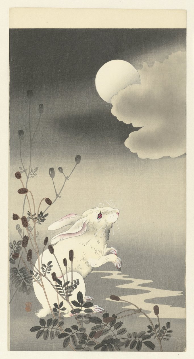 Kanin ved fullmåne av Ohara Koson