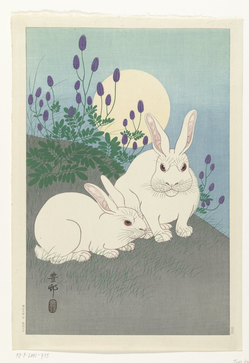 Kaniner ved fullmåne av Ohara Koson