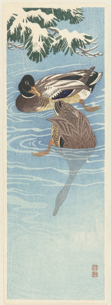 Flok av stokkender i vannet av Ohara Koson