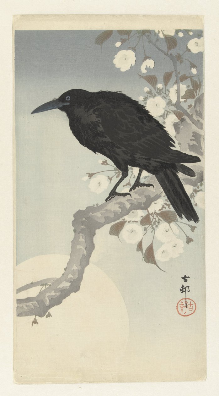 Kråke ved fullmåne av Ohara Koson